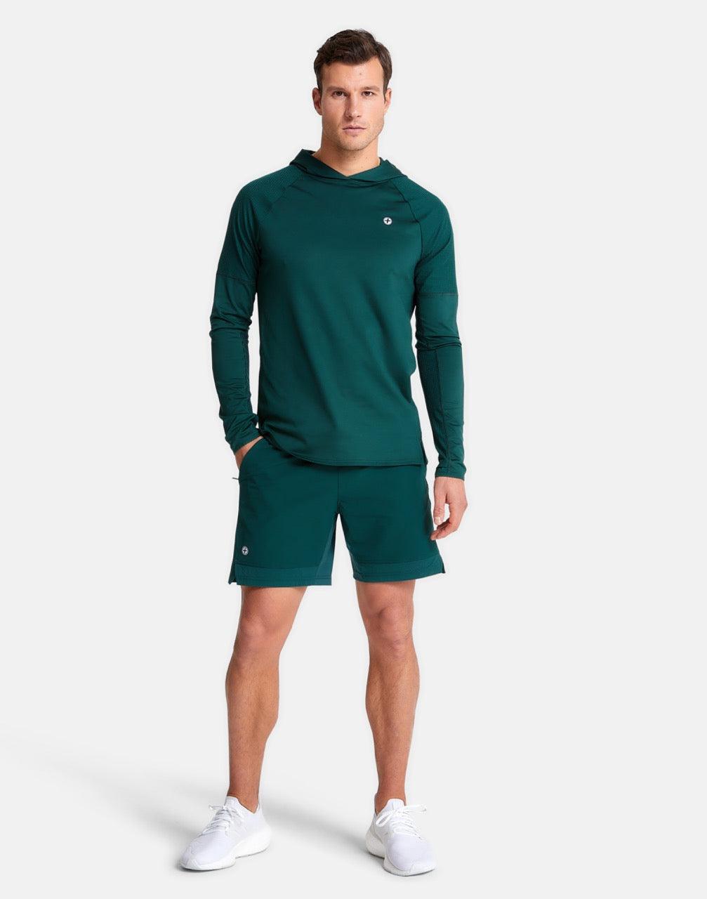 Celero Hooded Long Sleeve in Pine Green - Mid Layer - Gym+Coffee