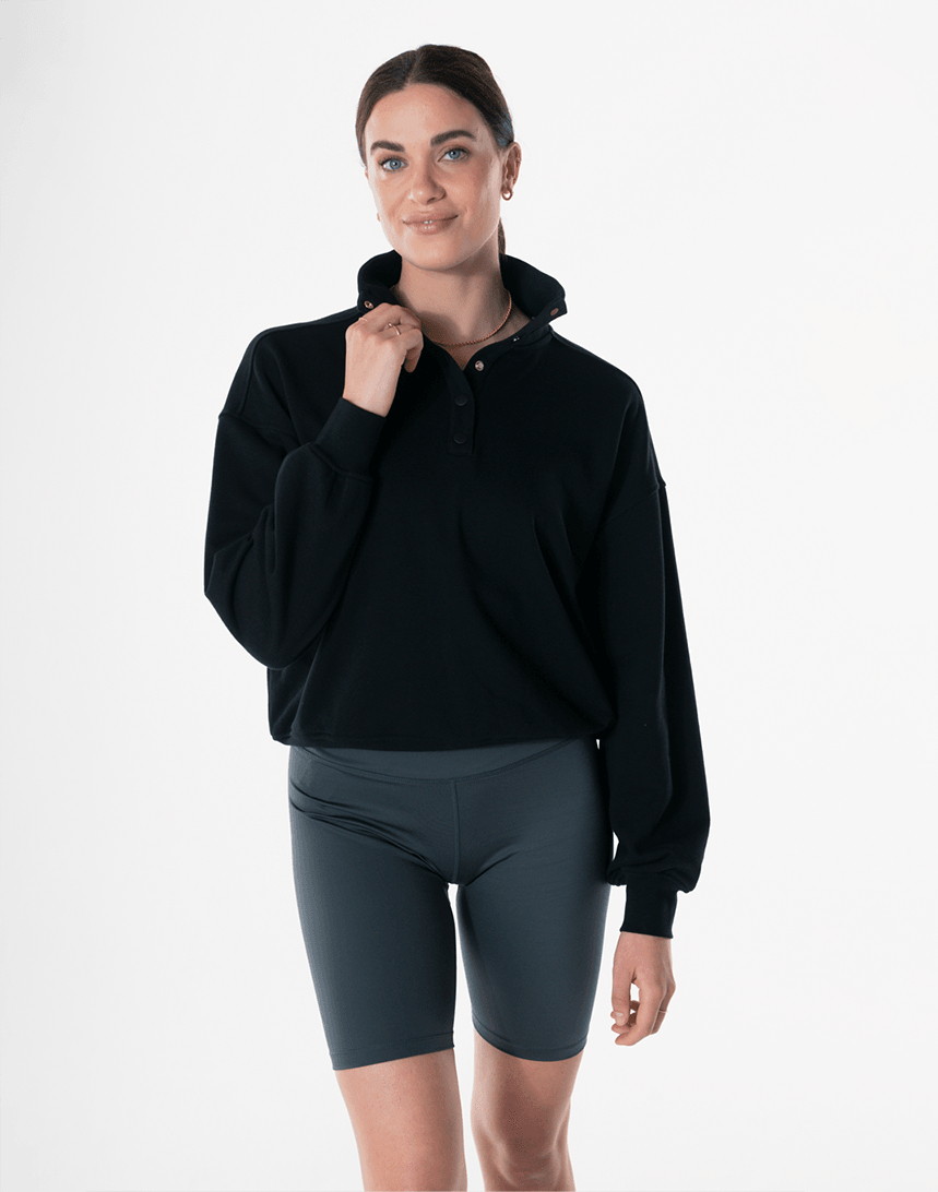 Snap Collar Sweatshirt in Black - Sweatshirts - Gym+Coffee IE